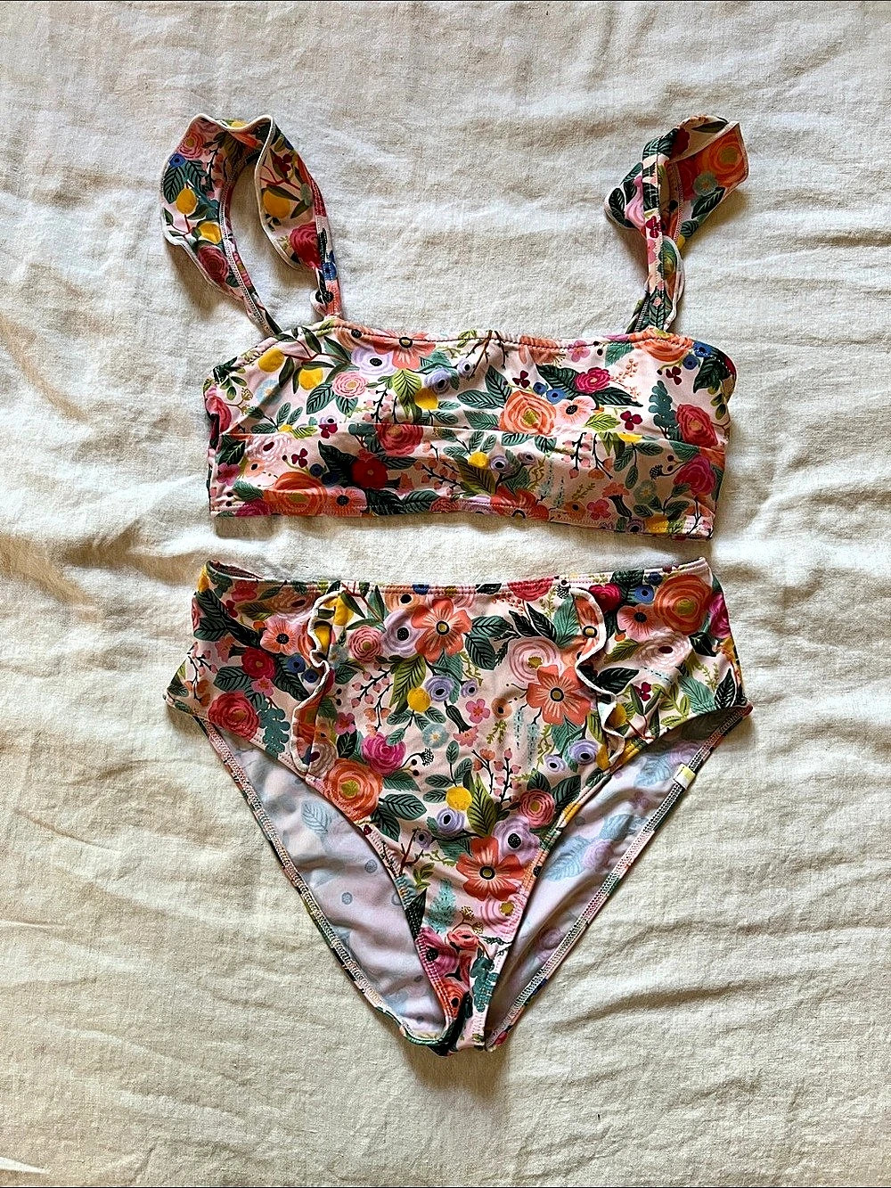 Summersalt The Ruffle Two-Piece / High Rise Bikini Rifle Paper Co Top Size 6, Bo